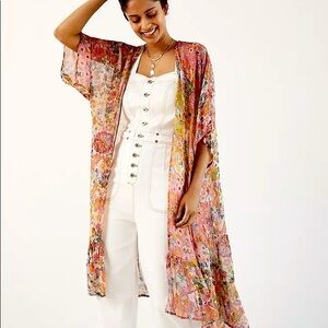Anthropologie Floral Shimmer Kimono NWT One Size